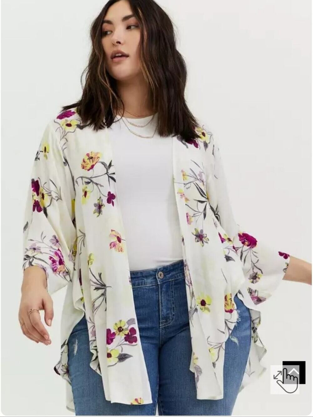Torrid Crepe Shirttail Kimono White Floral Size 1/2 1x/2x